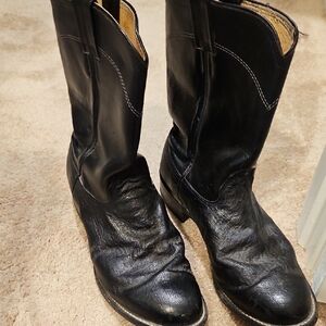 Larry Mahan Black Cowboy Boots with Traditional Stitching
